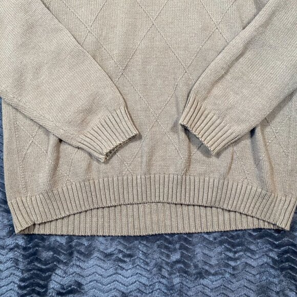 Arrow Beige Diamond-Pattern Knit Pullover Sweater Long Sleeve Mens Size Large - Picture 2 of 9